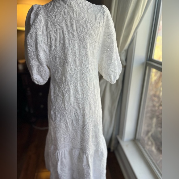 ZARA White Embroidered Eyelet Midi Dress  M Boho Cottagecore Fairycore V Neck - Picture 7 of 11